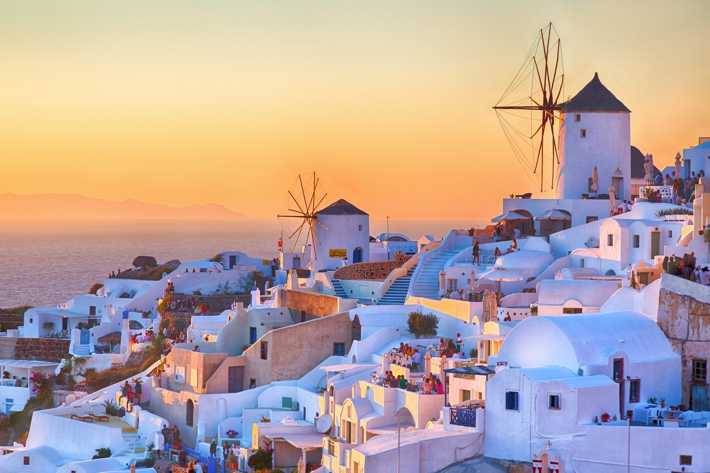 Oia windmills at sunset, Santorini